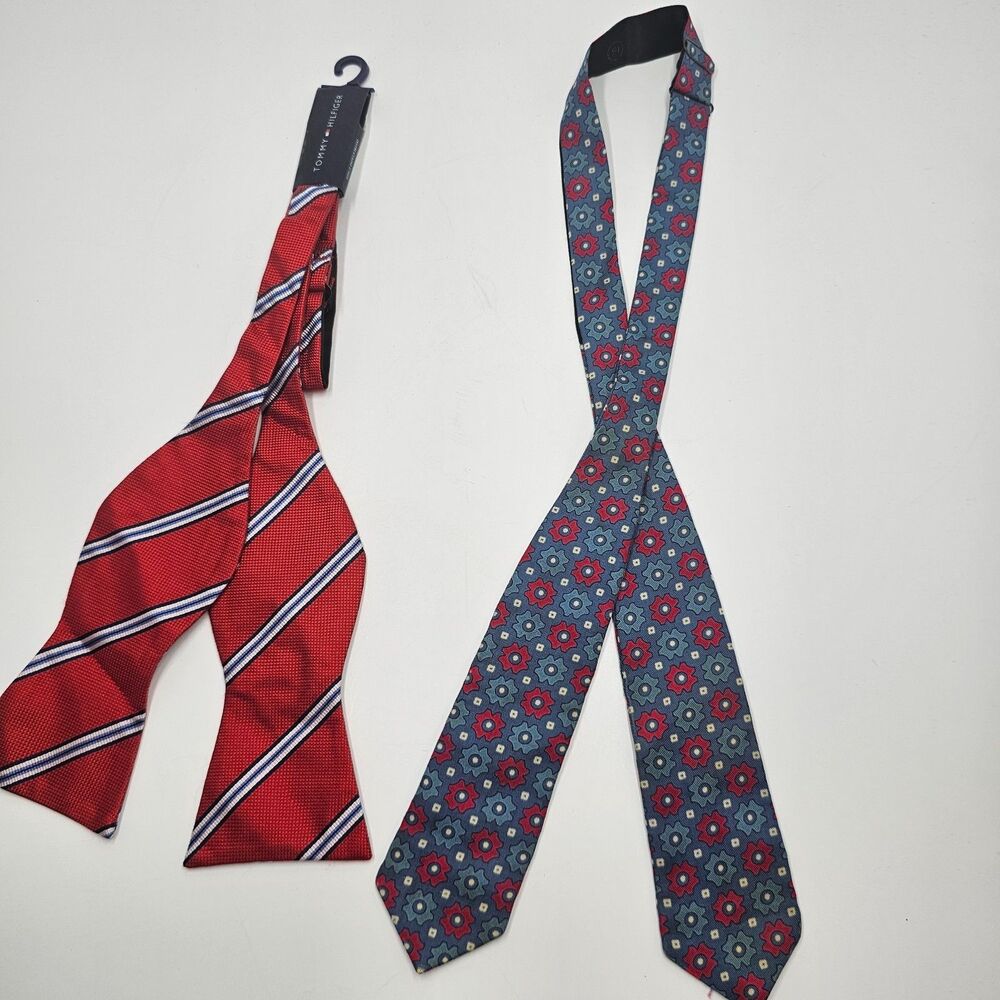 Lot 2 Mens 100% Silk NWT Tommy Hilfiger Repp Stripe The Original Adjusto Tie
